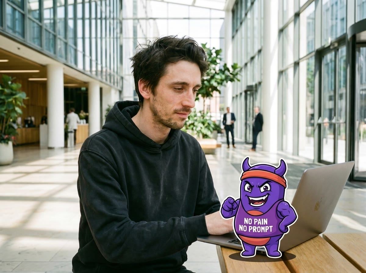 Claudio beside his creator at a laptop