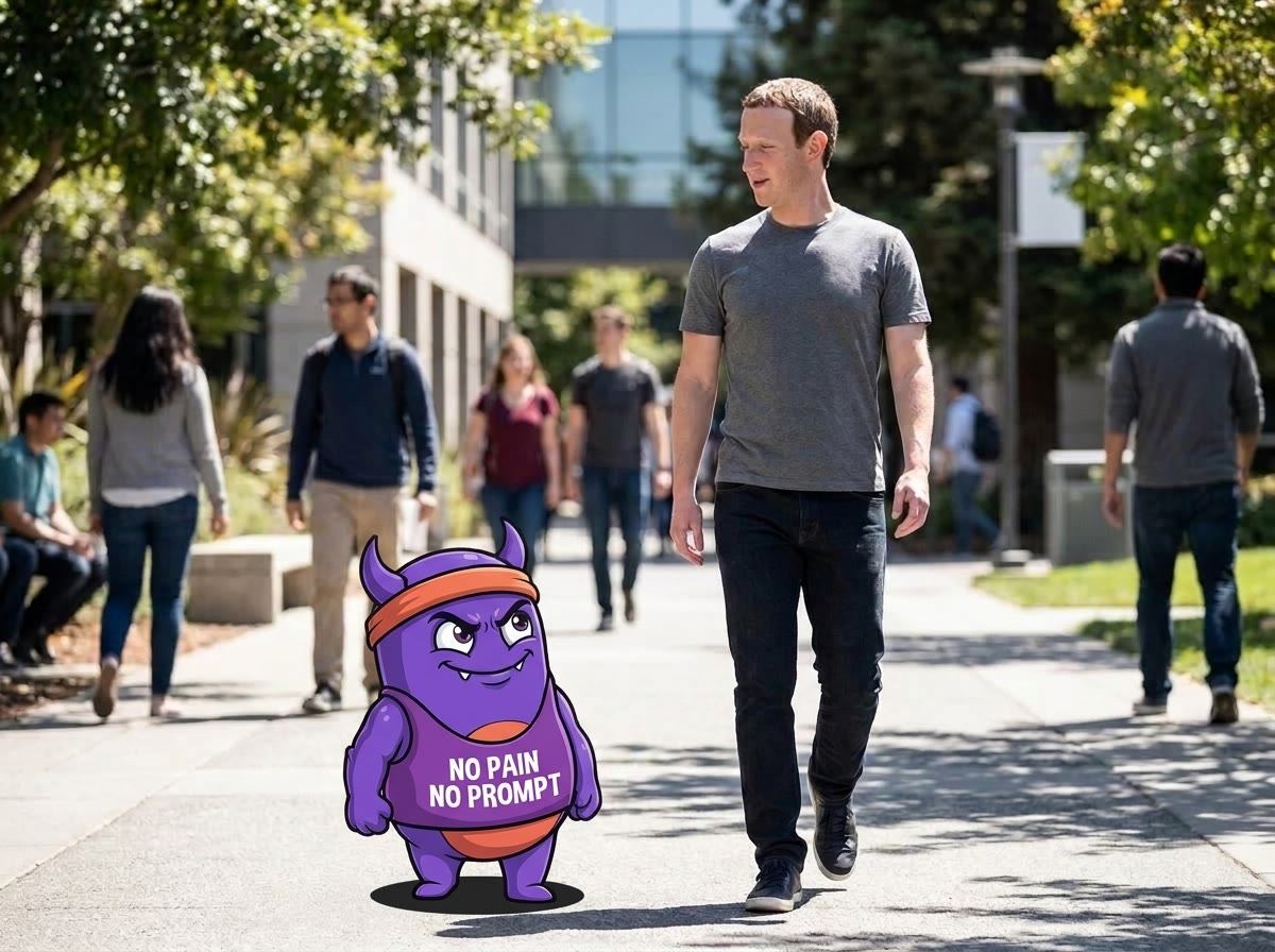 Claudio posing in a playful scene with Mark Zuckerberg