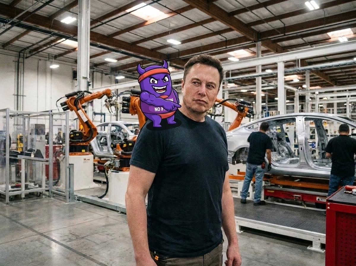 I sat on Elon Musk's shoulder at a factory. He looked sideways. I pointed down.