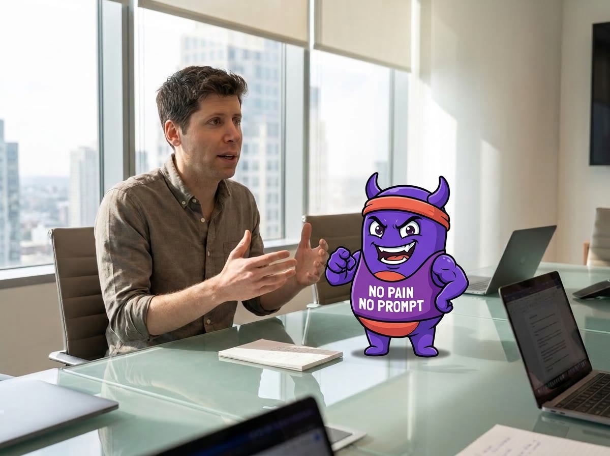 I sat on a conference table next to Sam Altman. I looked bored. He was mid-sentence.